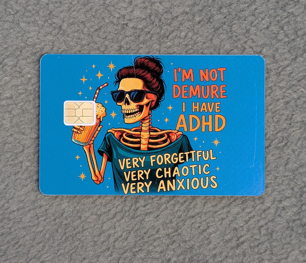Demure funny Card Protector Sticker, Overlay, Decorative Only