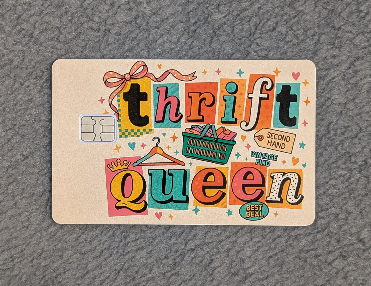 Thrift Queen Card Protector Sticker, Overlay, Decorative Only