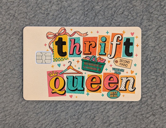 Thrift Queen Card Protector Sticker, Overlay, Decorative Only