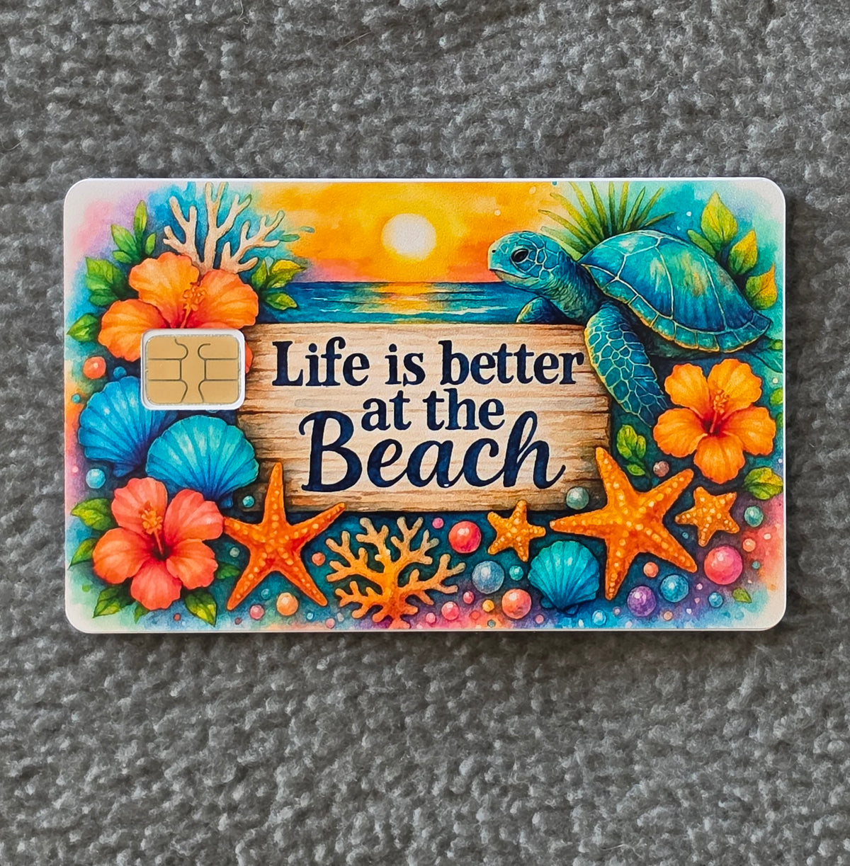 Life is Better at the Beach Card Protector Sticker, Overlay, Decorative Only