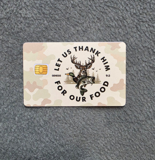 Thank Him for Our Food Card Protector Sticker, Overlay, Decorative Only