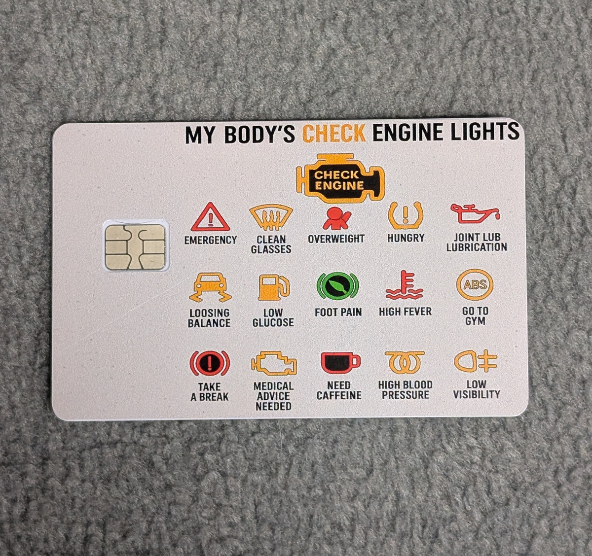 My Body's Check Engine Light Card Protector Sticker, Overlay, Decorative Only