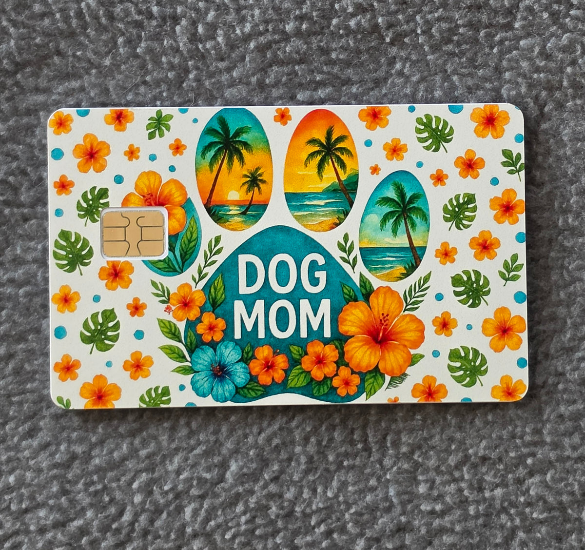 Tropical Dog Mom Card Protector Sticker, Overlay, Decorative Only