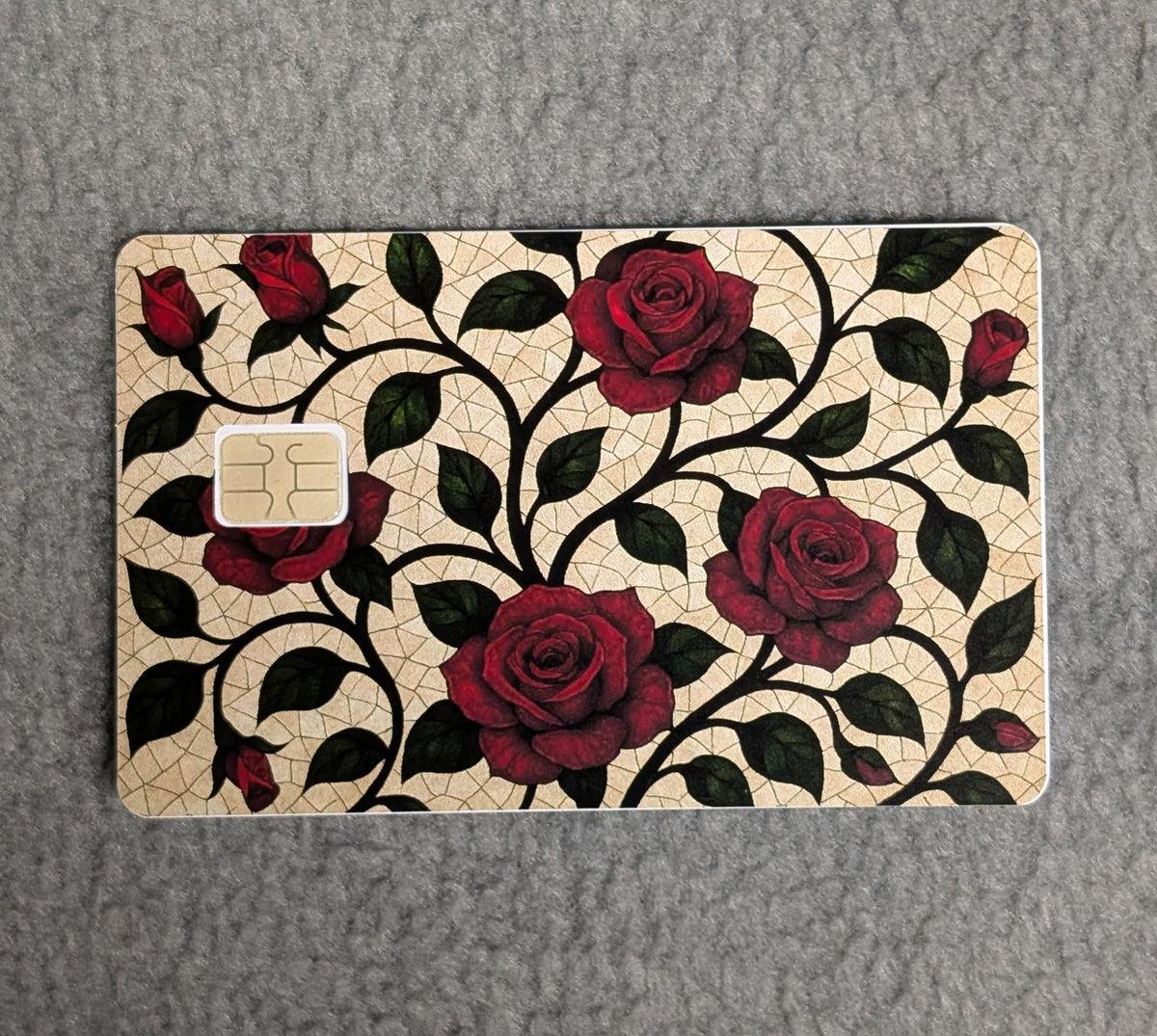 Stain glass RosesCard Protector Sticker, Overlay, Decorative Only