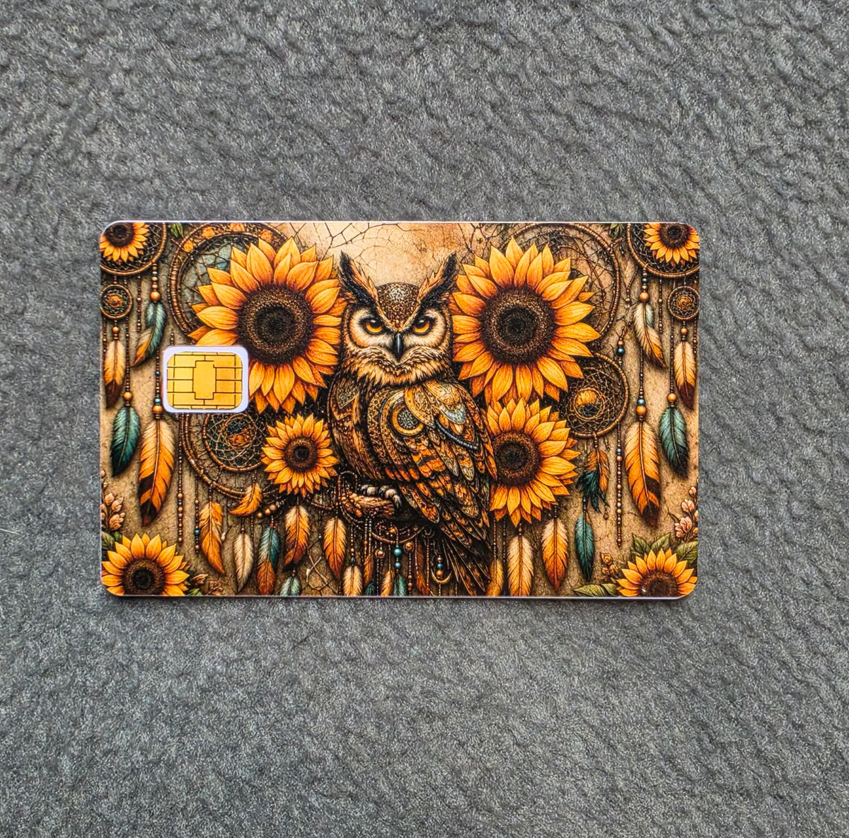 Sunflower Owl Card Protector Sticker, Overlay, Decorative Only