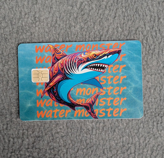 Water Monster Shark Card Protector Sticker, Overlay, Decorative Only