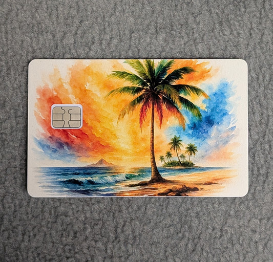 Watercolor Beach Card Protector Sticker, Overlay, Decorative Only