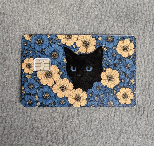 Mew Mew in the Blue Flowers Card Protector Sticker, Overlay, Decorative Only