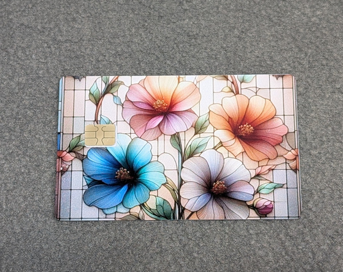 Stain Glass Flowers Card Protector Sticker, Overlay, Decorative Only