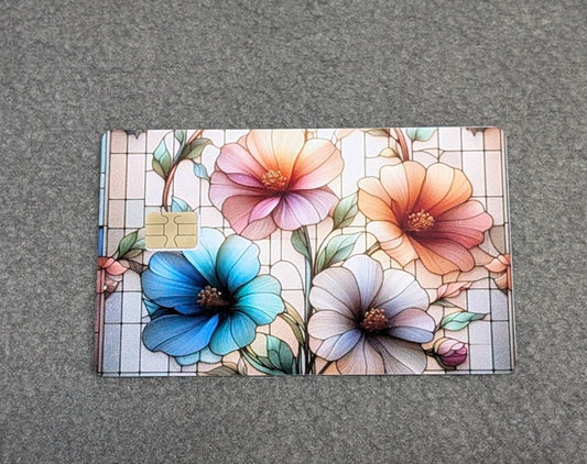 Stain Glass Flowers Card Protector Sticker, Overlay, Decorative Only
