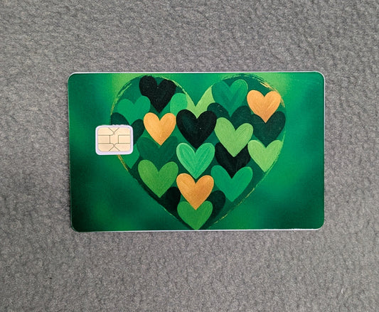 Green and Gold Heart Credit/Debit Card Sticker, Skin, Cover