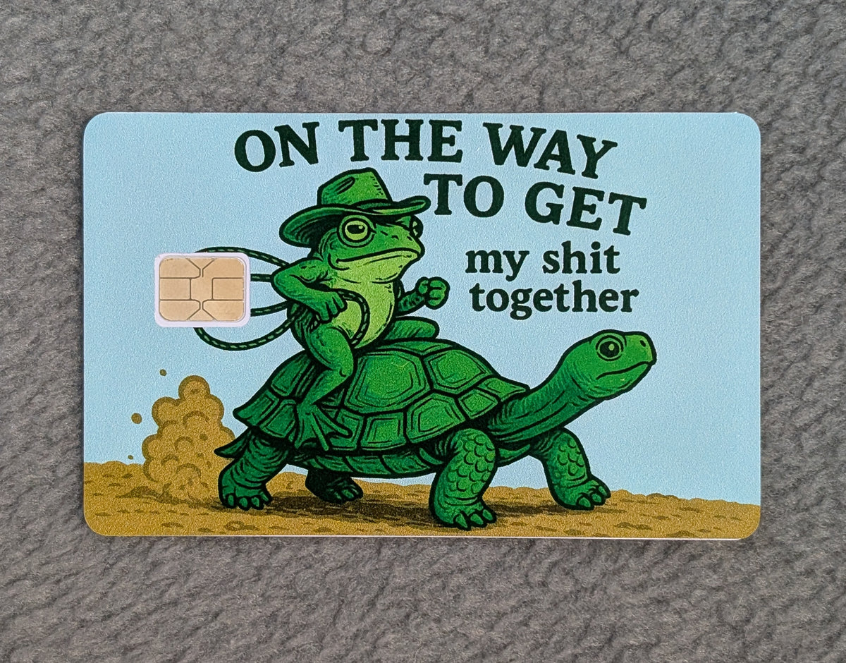 On my Way funny  Card Protector Sticker, Overlay, Decorative Only