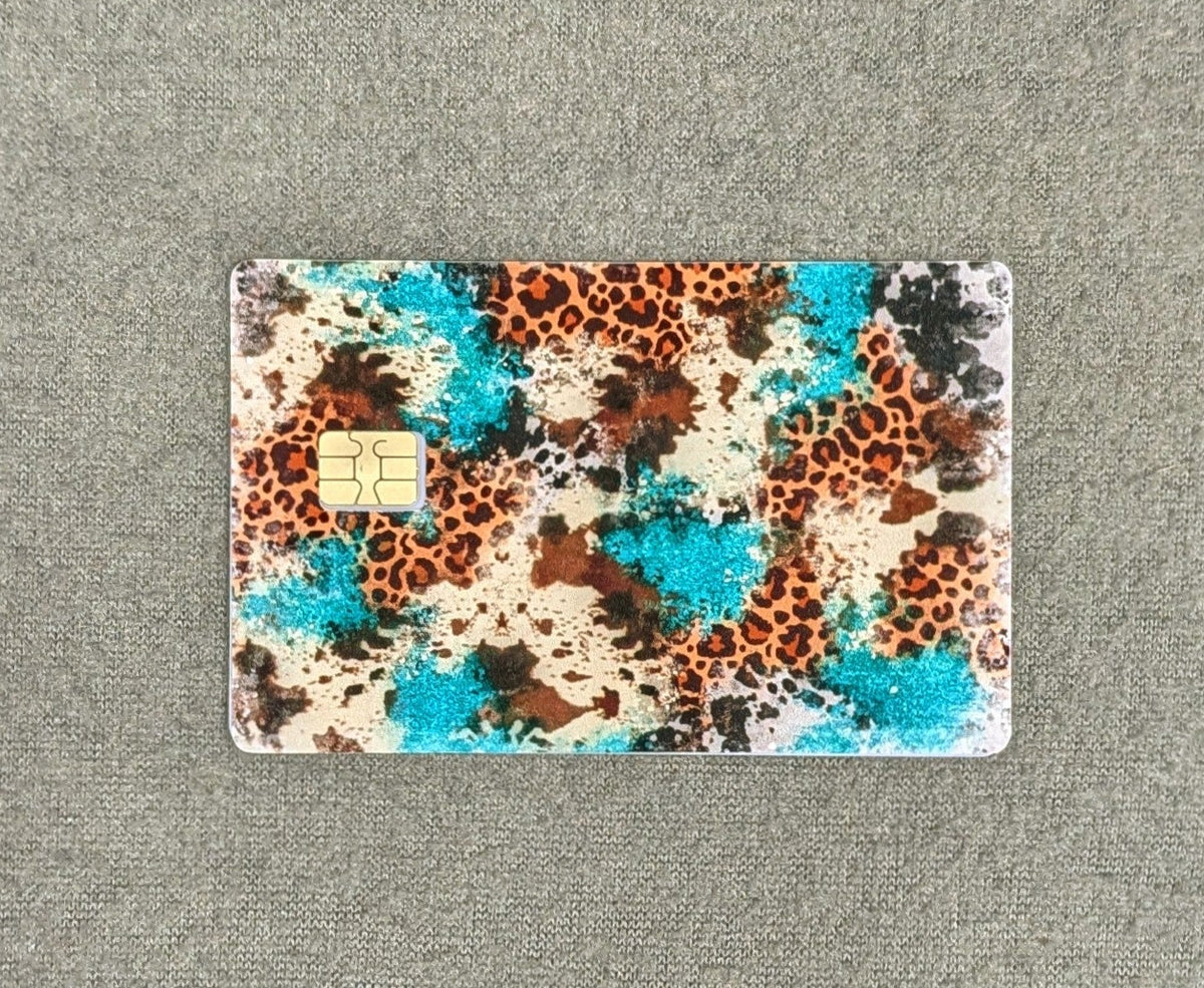 Teal Cheetah Cow  Card Protector Sticker, Overlay, Decorative Only