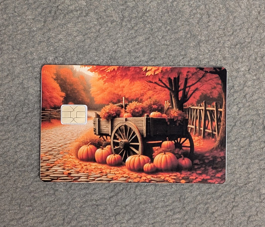 Pumpkin Cart Card Protector Sticker, Overlay, Decorative Only