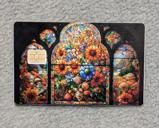Flower Stain Glass Card Protector Sticker, Overlay, Decorative Only